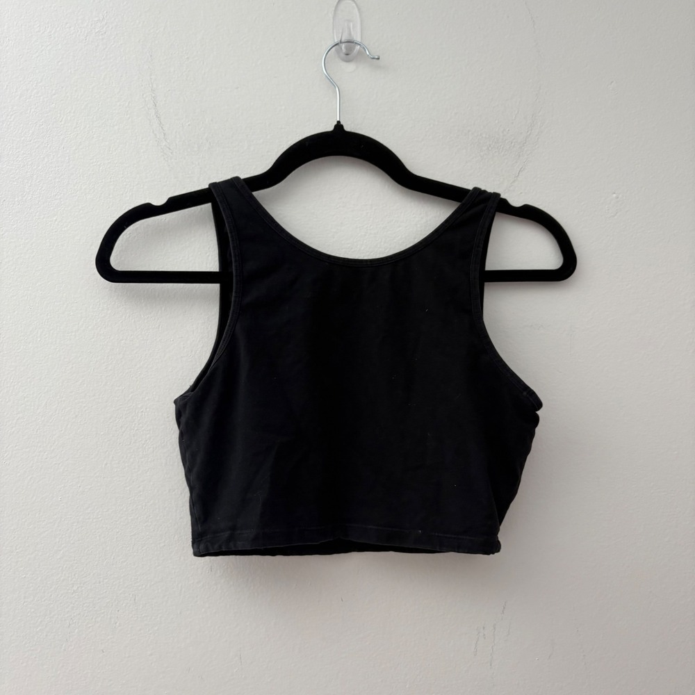 Klassy Network Brami Crop Top Black Notch Neck Racerback Size M Cotton Spandex - Picture 3 of 5